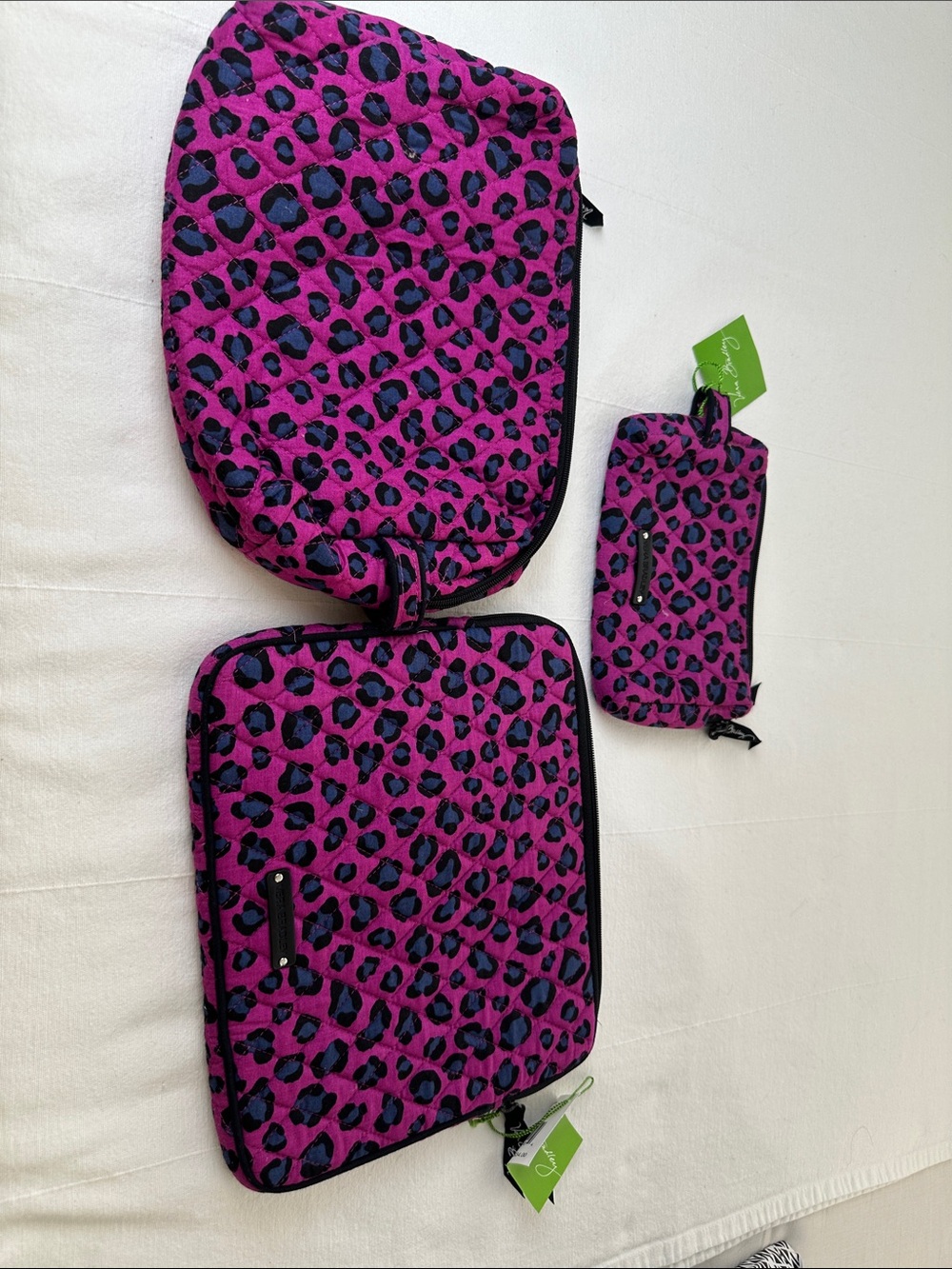 Pink & Black Leopard Quilted 3-Piece Vera Bradley Pouch Set